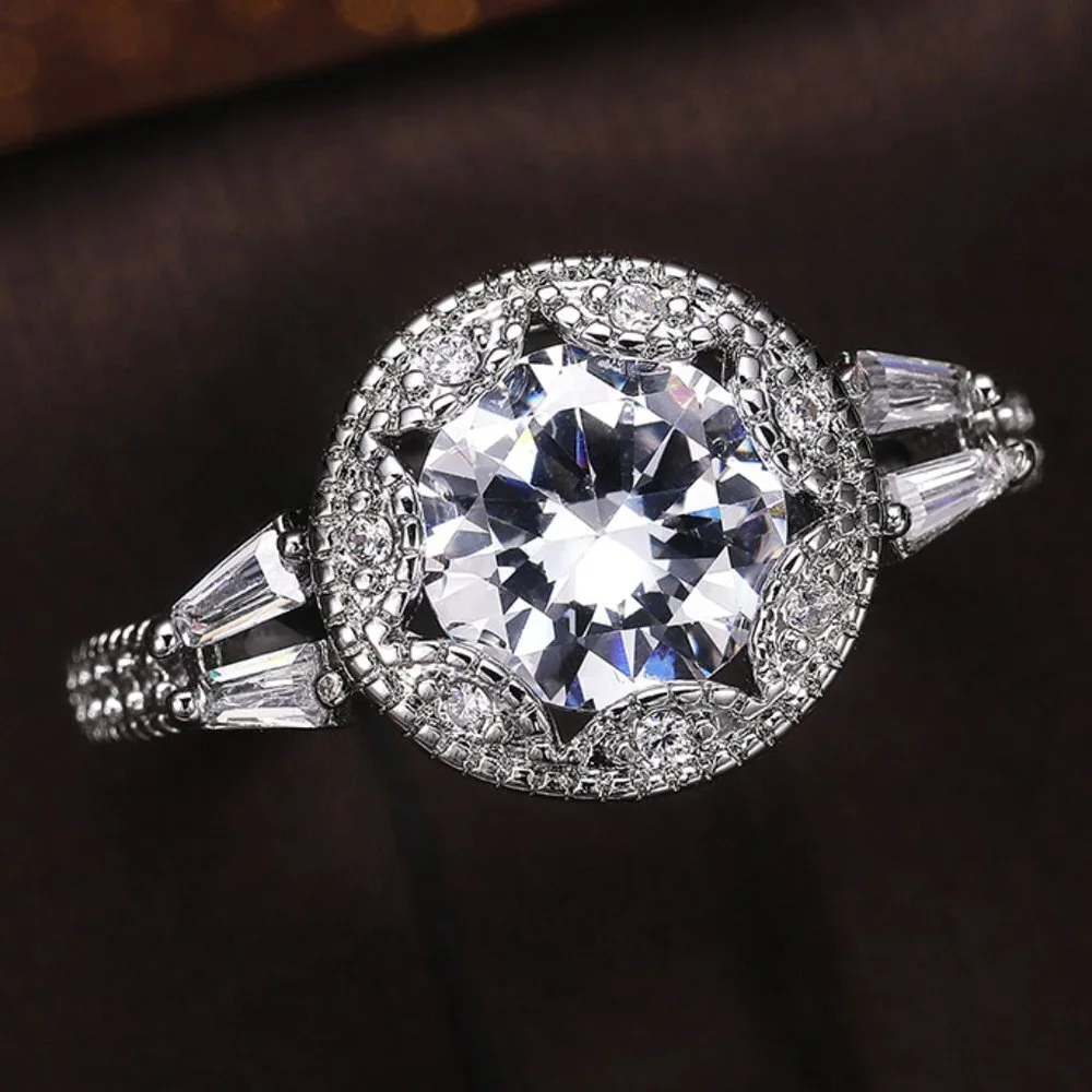 😍Statement CZ Flower 925 Silver Plated Vintage Wedding Ring for Women, L064